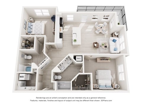 Floor plan for 2 beds, 2 baths, 1225 sqft